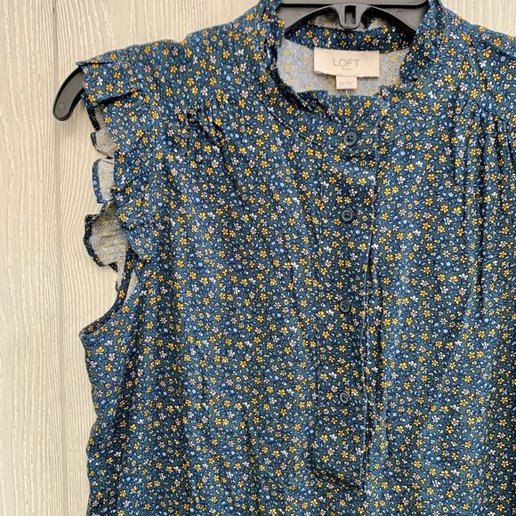 Loft Outlet Blue Yellow Floral Sleeveless Top XS NWT - Picture 2 of 4